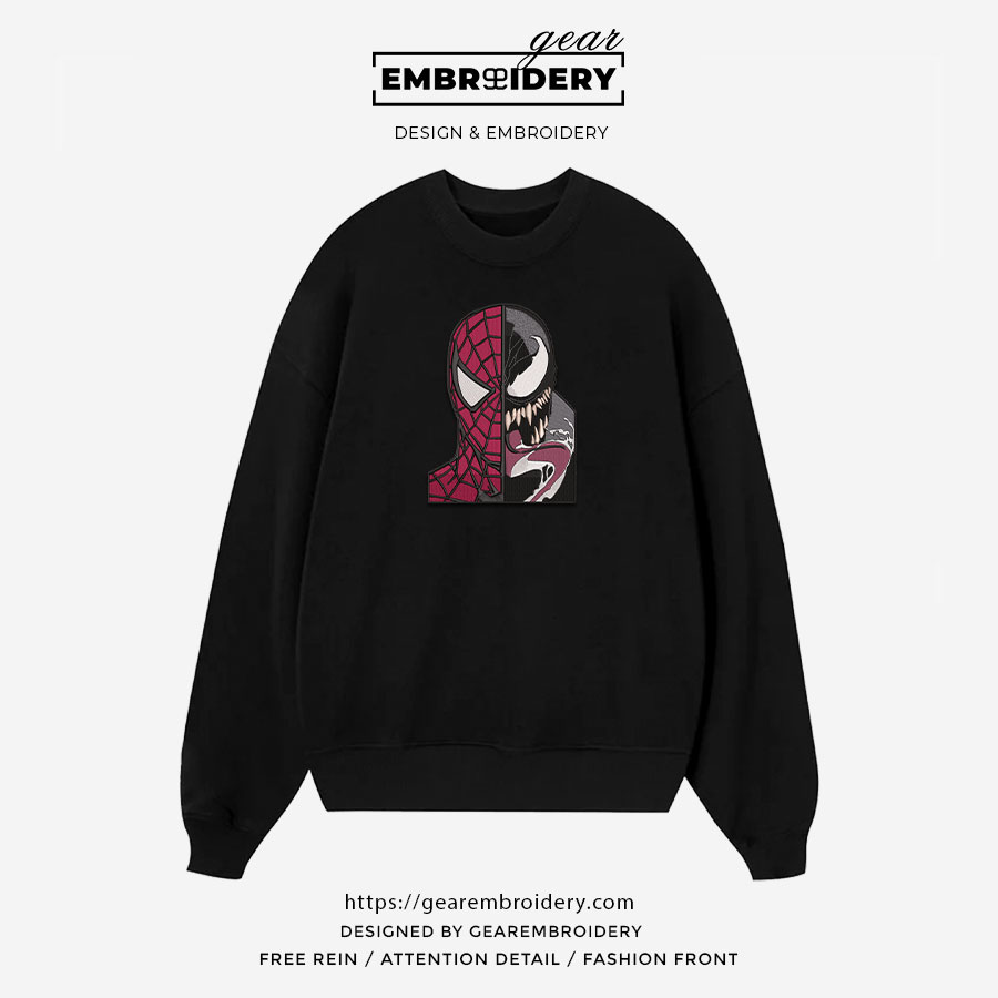 Spiderman x venom spiderman superhero Embroidered Personalized Embroidered T Shirt Sweatshirt Hoodie Clothing SPH071
