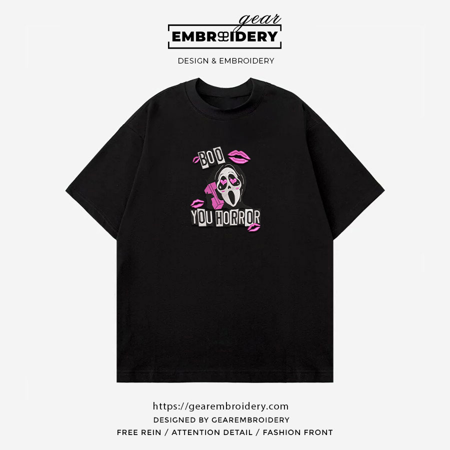 Ghostface boo scream Embroidered Personalized Embroidered T Shirt Sweatshirt Hoodie Clothing MS016