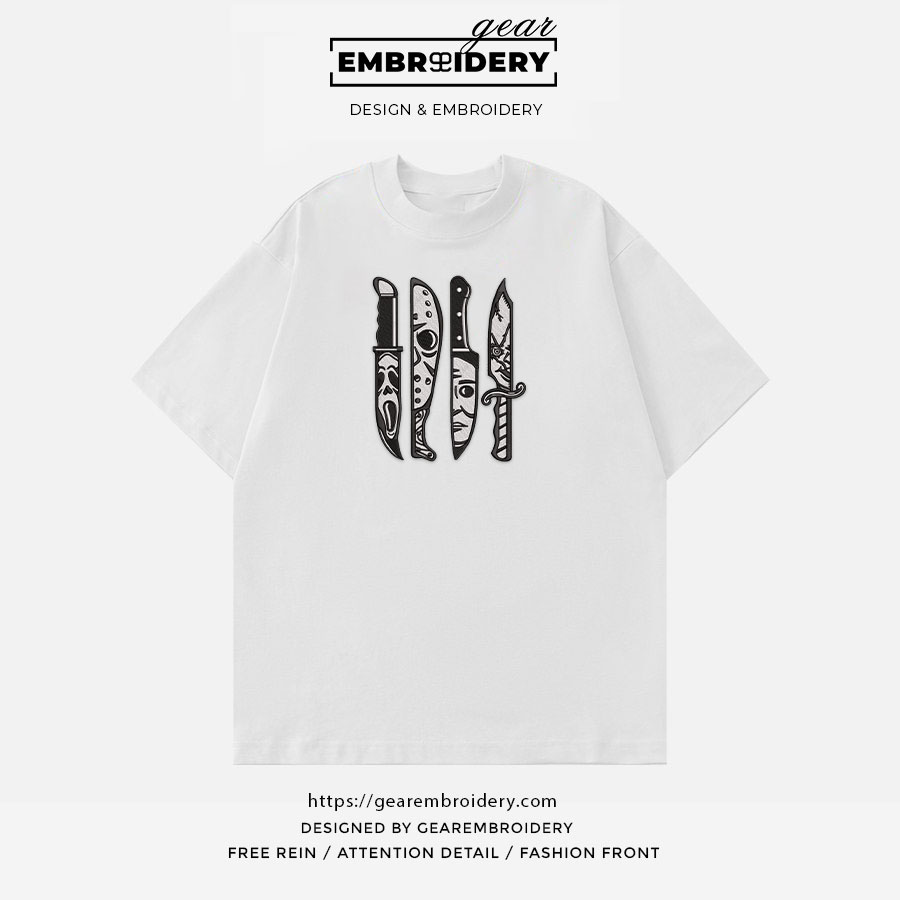 Ghostface knives scream Embroidered Personalized Embroidered T Shirt Sweatshirt Hoodie Clothing MS021