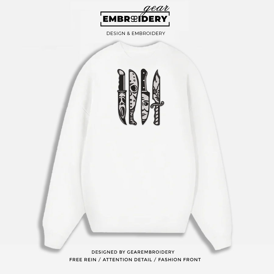 Ghostface knives scream Embroidered Personalized Embroidered T Shirt Sweatshirt Hoodie Clothing MS021
