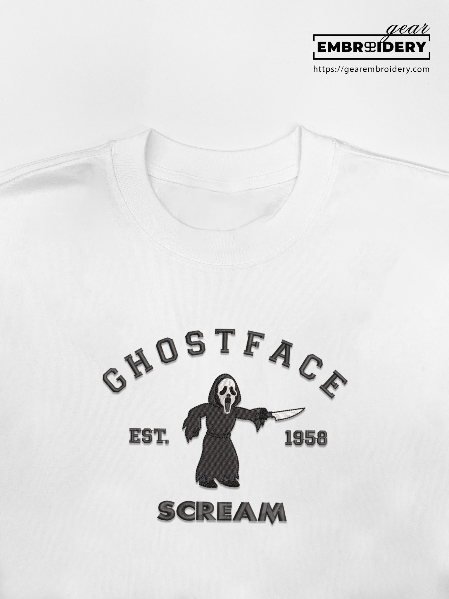 Ghostface scream Embroidered Personalized Embroidered T Shirt Sweatshirt Hoodie Clothing MS018