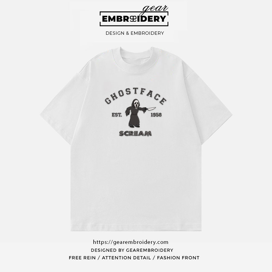 Ghostface scream Embroidered Personalized Embroidered T Shirt Sweatshirt Hoodie Clothing MS018