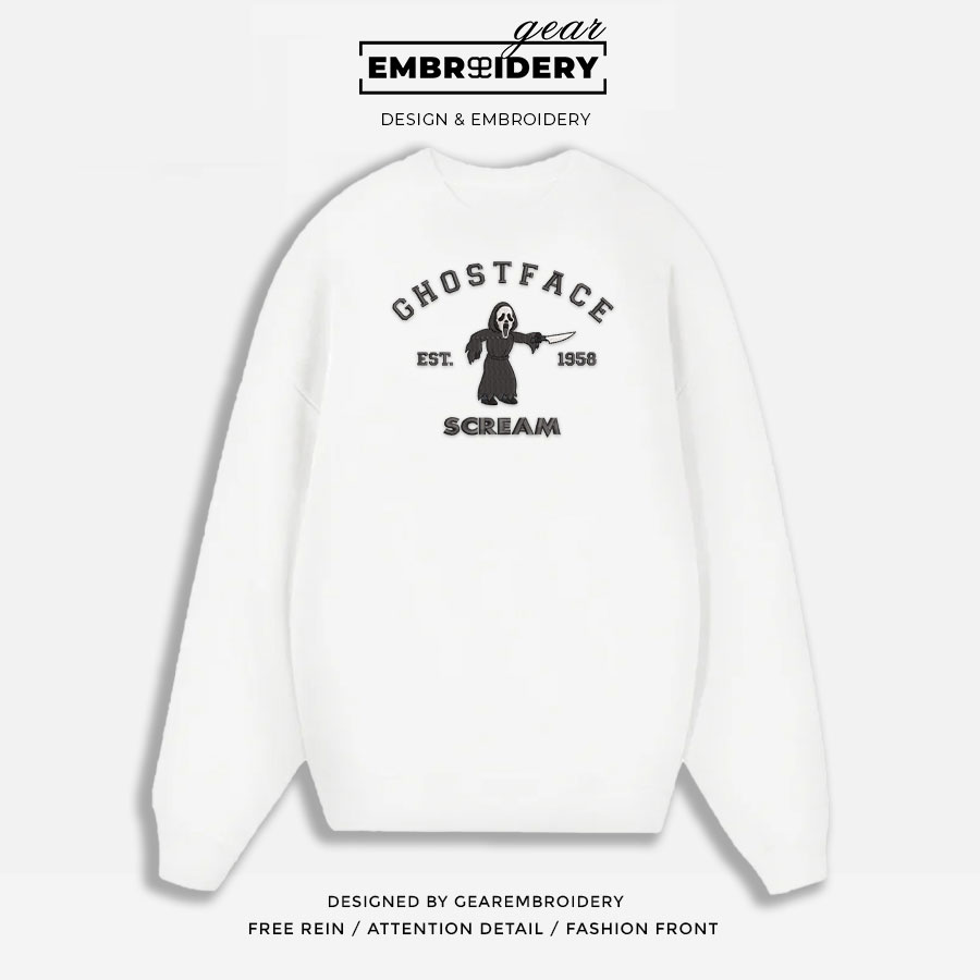 Ghostface scream Embroidered Personalized Embroidered T Shirt Sweatshirt Hoodie Clothing MS018