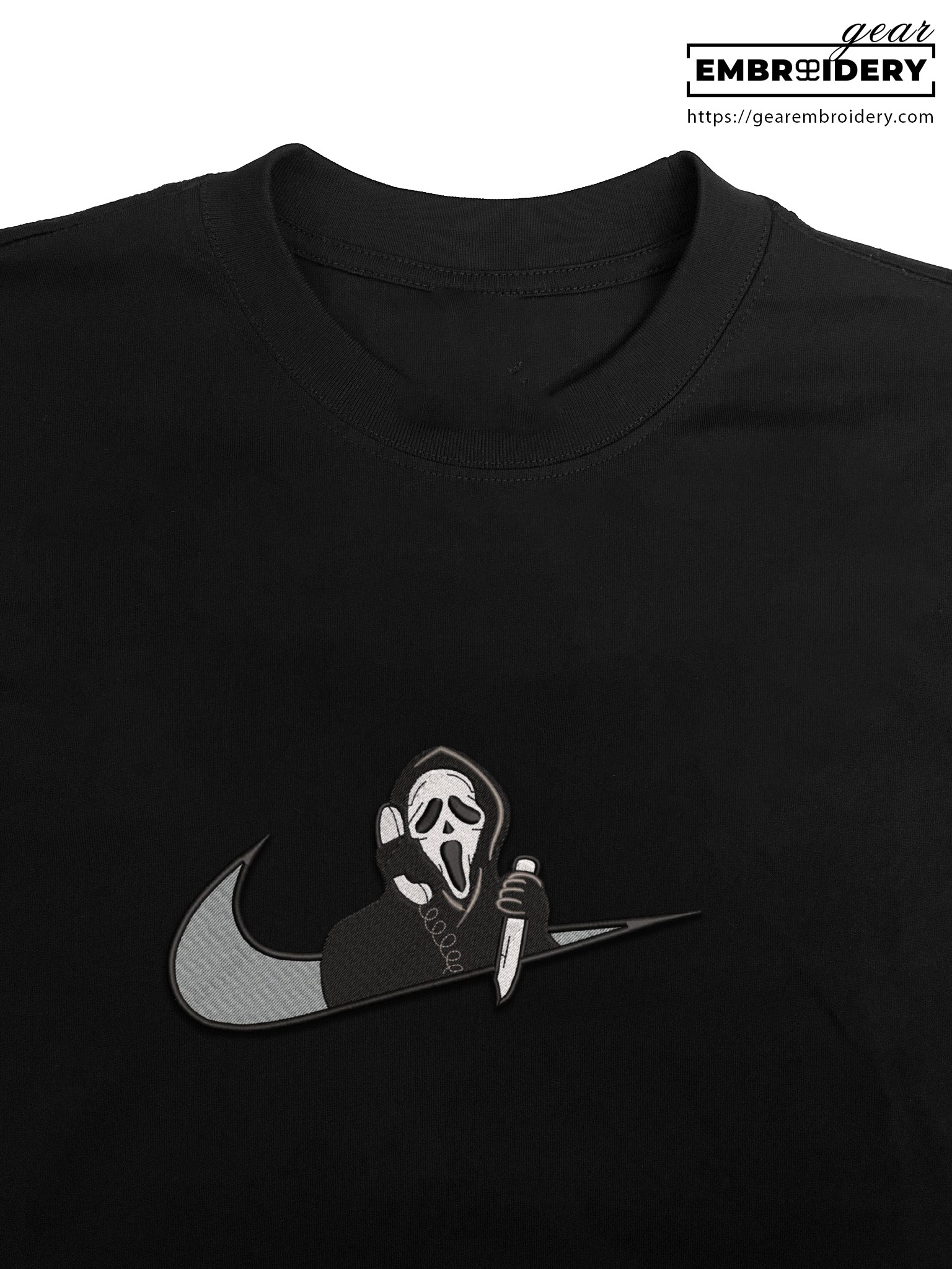 Ghostface swoosh scream Embroidered Personalized Embroidered T Shirt Sweatshirt Hoodie Clothing MS023