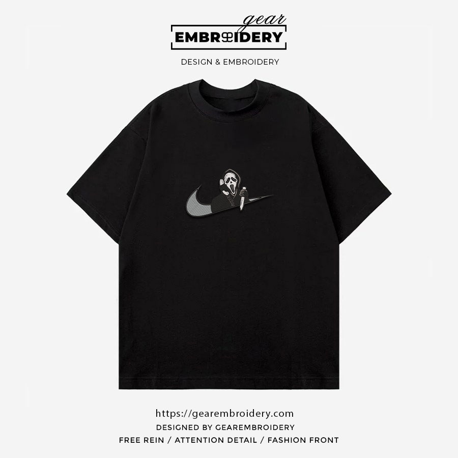 Ghostface swoosh scream Embroidered Personalized Embroidered T Shirt Sweatshirt Hoodie Clothing MS023