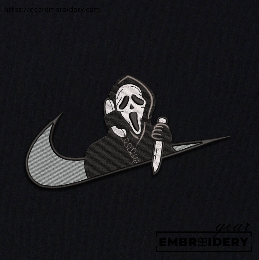 Ghostface swoosh scream Embroidered Personalized Embroidered T Shirt Sweatshirt Hoodie Clothing MS023