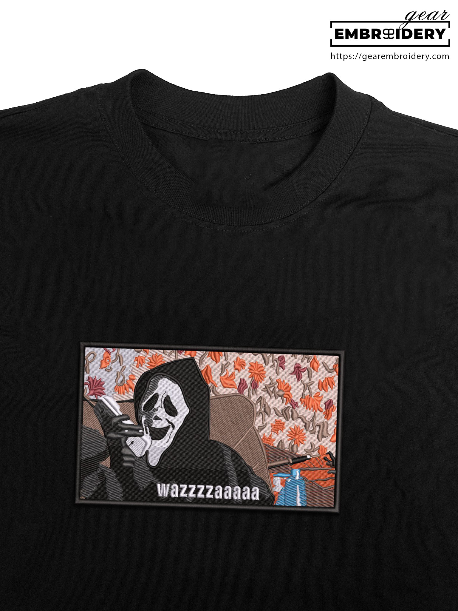 Ghostface wazza scream Embroidered Personalized Embroidered T Shirt Sweatshirt Hoodie Clothing MS024