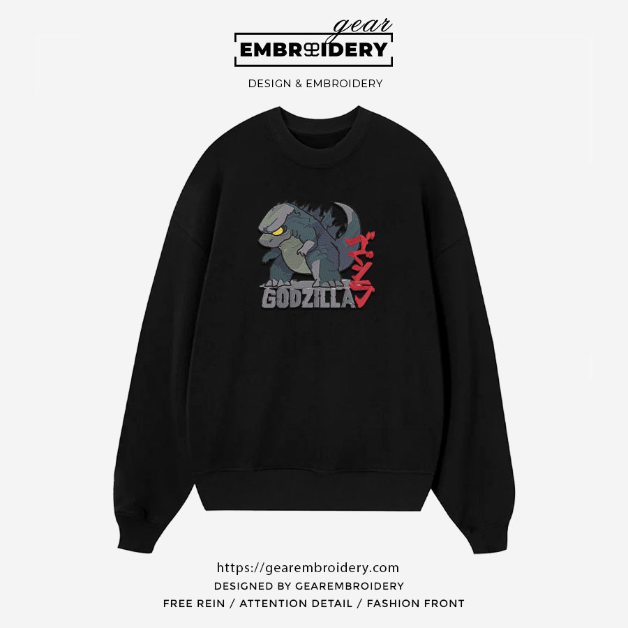 Godzilla chibi godzilla Embroidered Personalized Embroidered T Shirt Sweatshirt Hoodie Clothing MS025
