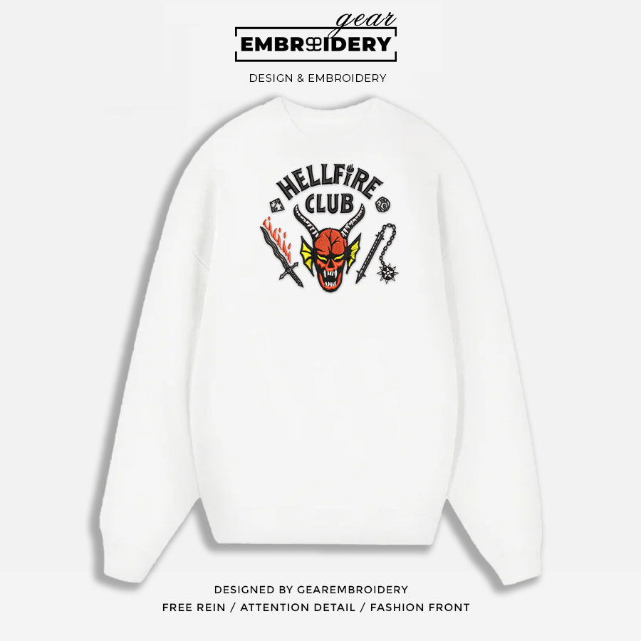 Hell-fire club stranger things Embroidered Personalized Embroidered T Shirt Sweatshirt Hoodie Clothing MS036