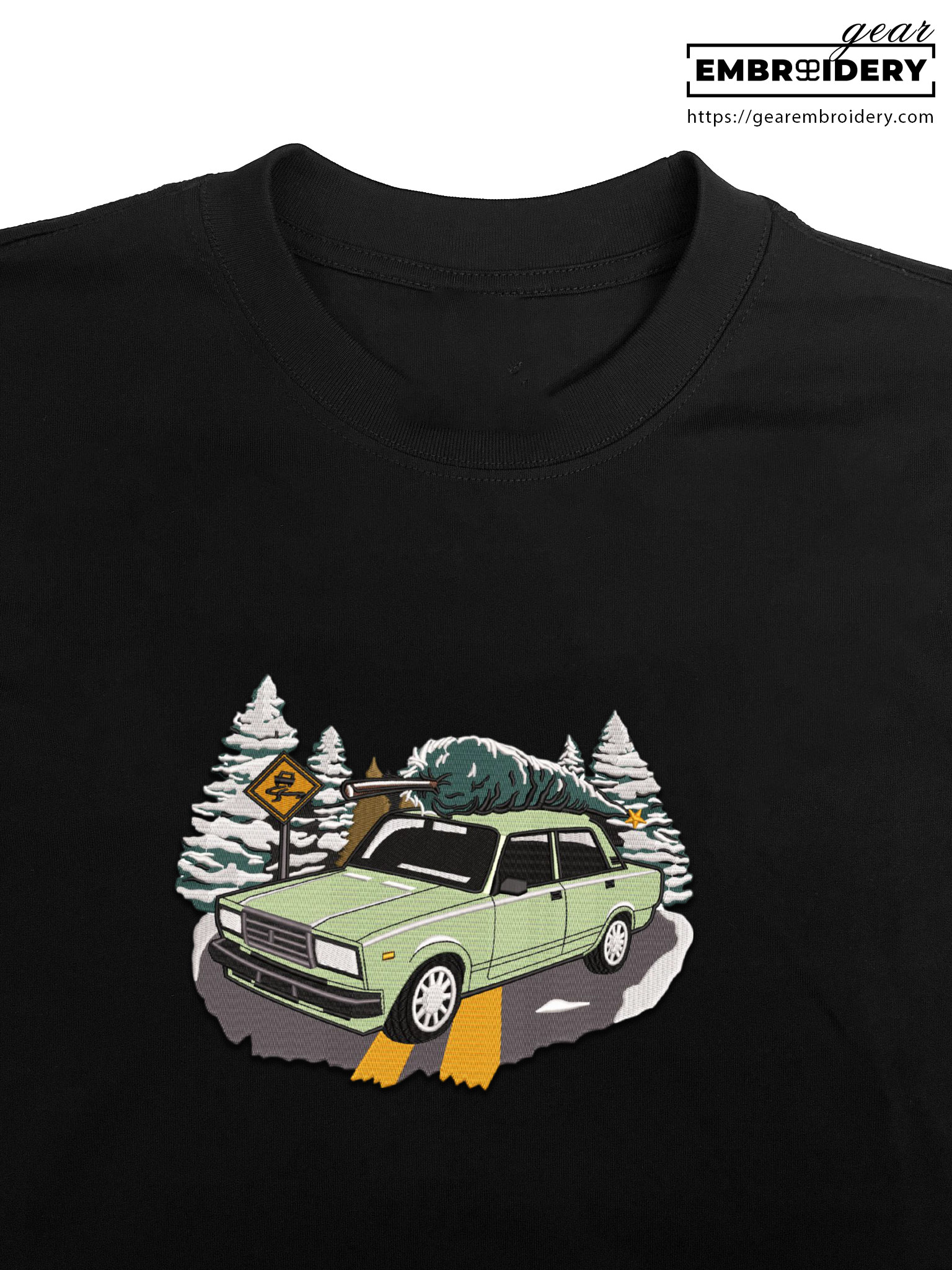 Car in snow Embroidered Personalized Embroidered T Shirt Sweatshirt Hoodie Clothing C013