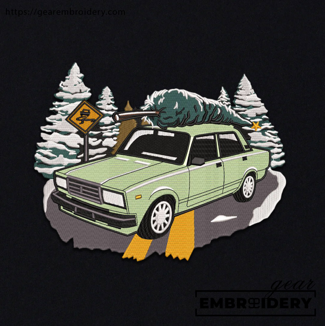 Car in snow Embroidered Personalized Embroidered T Shirt Sweatshirt Hoodie Clothing C013
