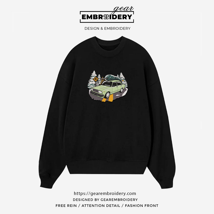 Car in snow Embroidered Personalized Embroidered T Shirt Sweatshirt Hoodie Clothing C013