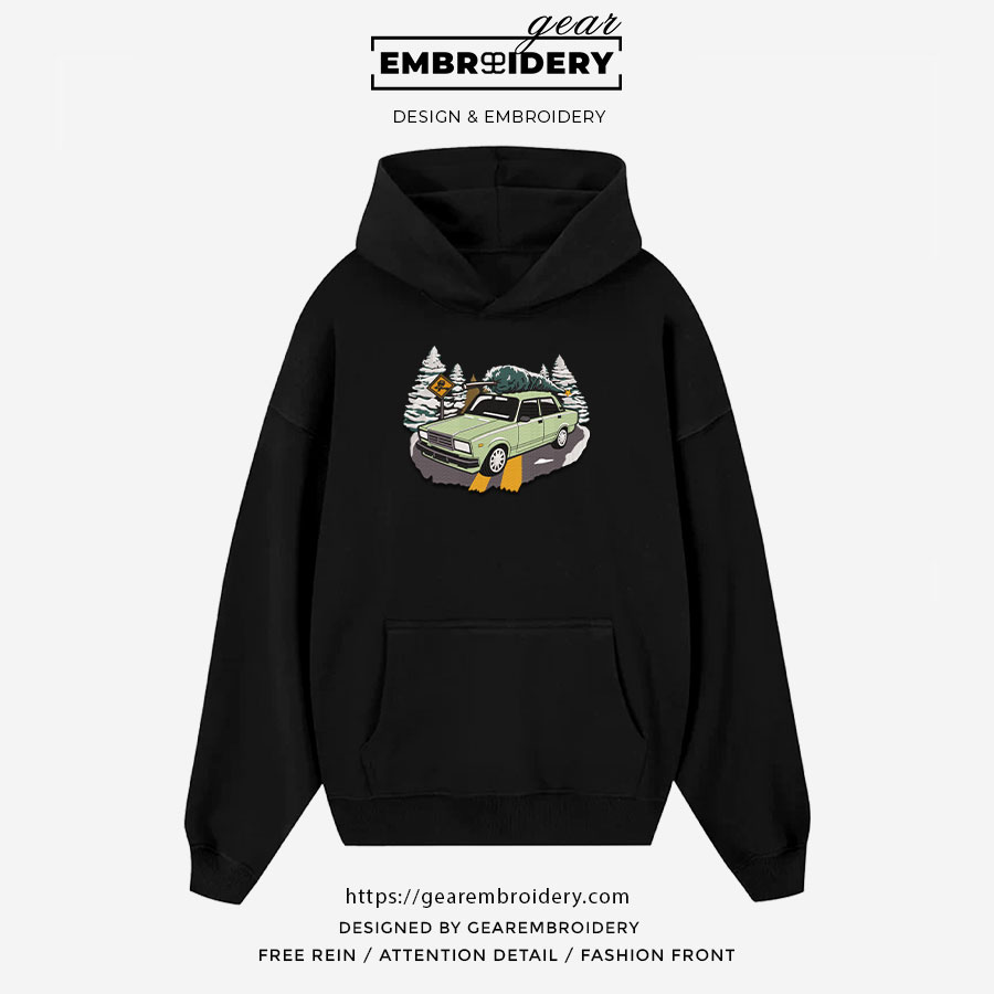 Car in snow Embroidered Personalized Embroidered T Shirt Sweatshirt Hoodie Clothing C013
