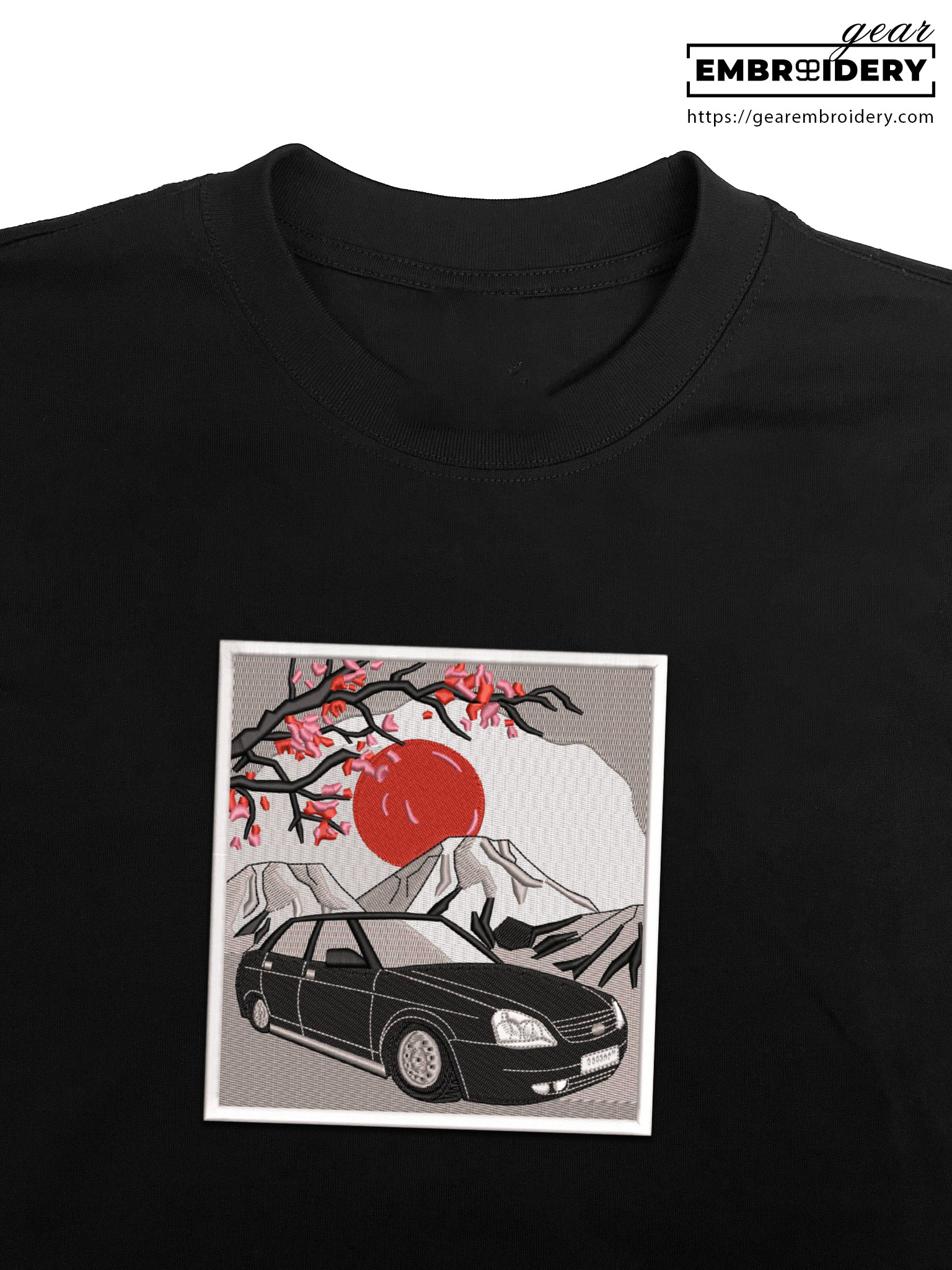 Car mountain scene Embroidered Personalized Embroidered T Shirt Sweatshirt Hoodie Clothing C014