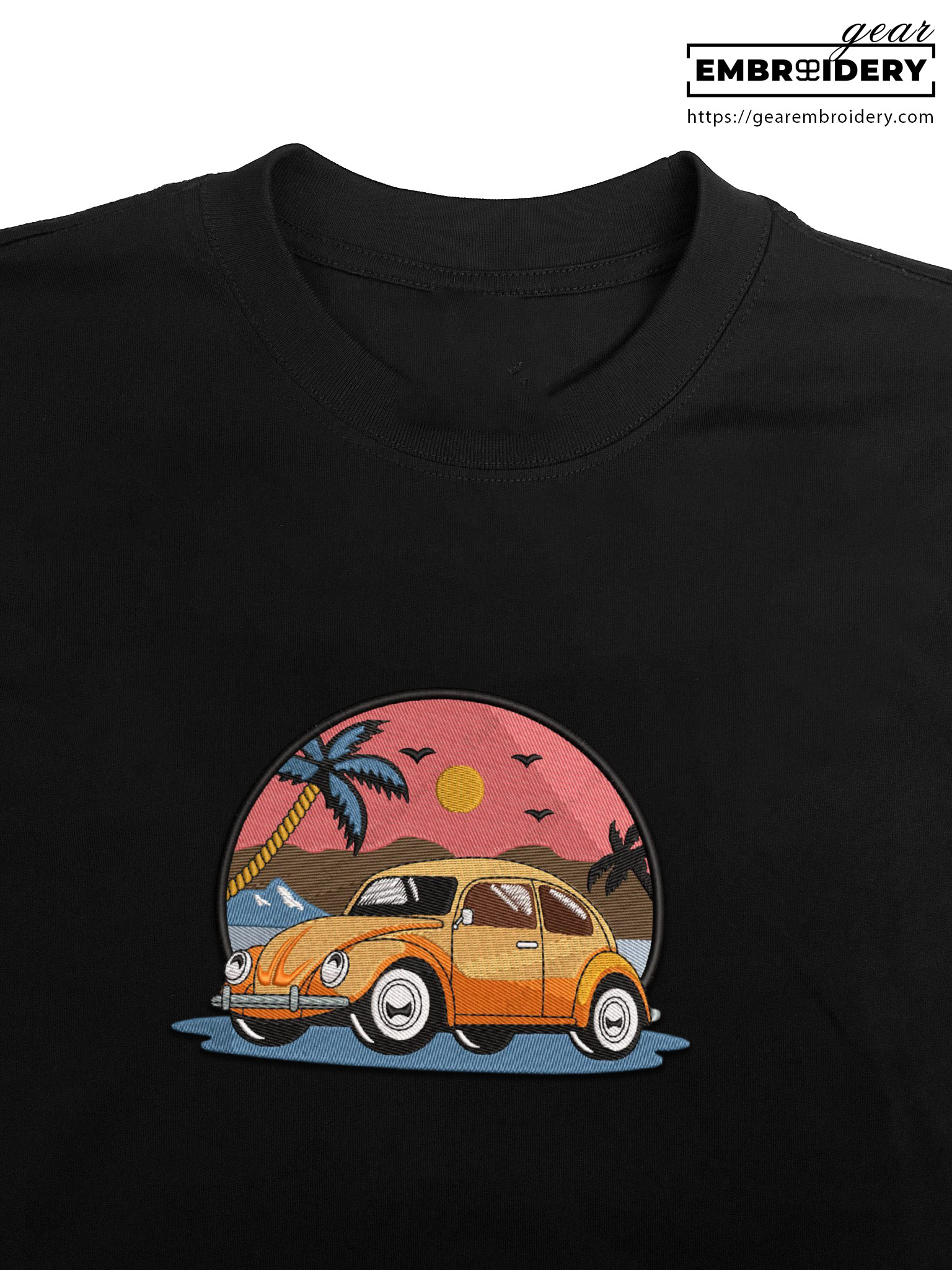 Retro car dusk Embroidered Personalized Embroidered T Shirt Sweatshirt Hoodie Clothing C057