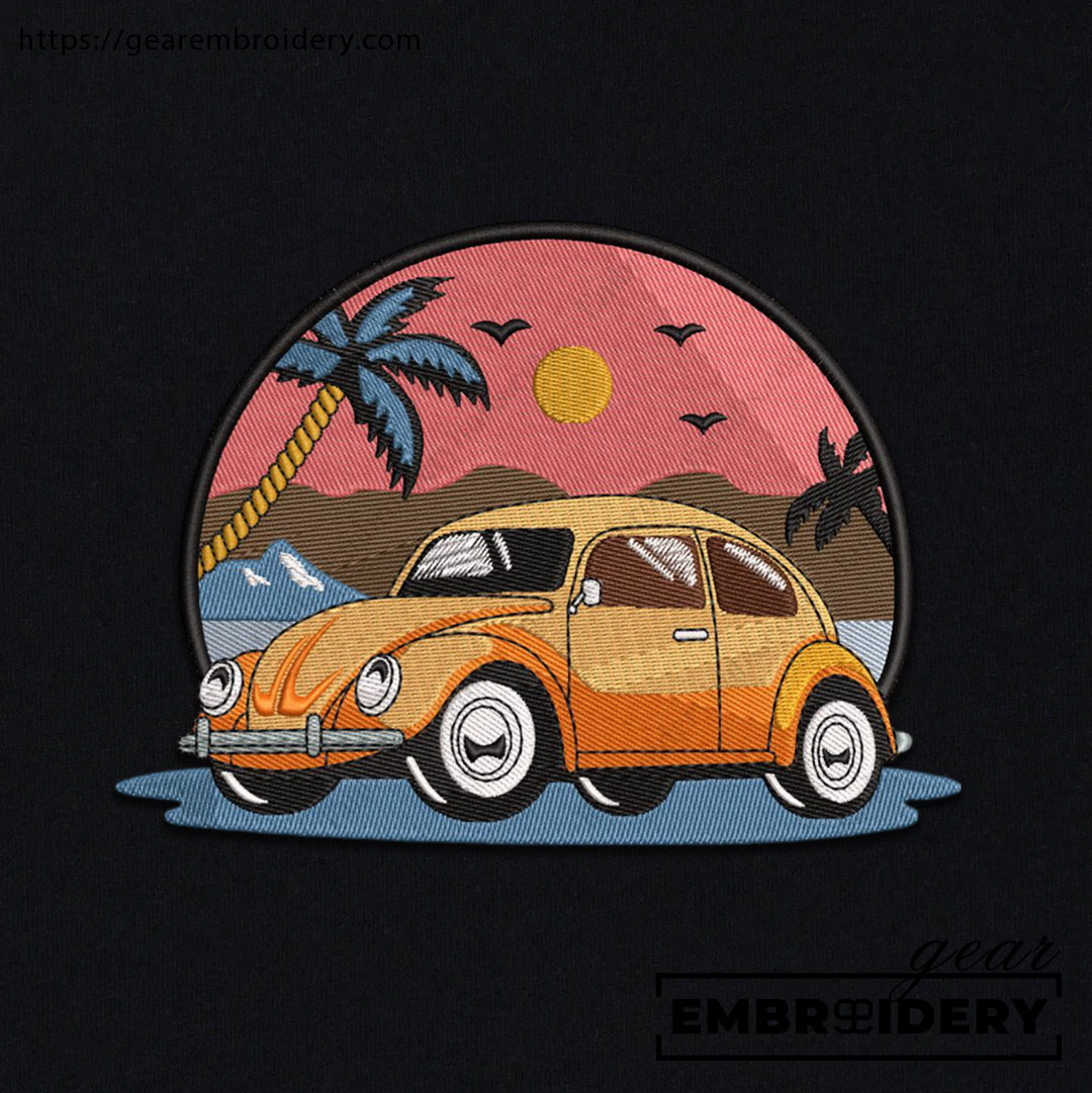 Retro car dusk Embroidered Personalized Embroidered T Shirt Sweatshirt Hoodie Clothing C057