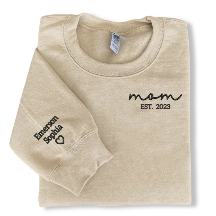 Embroidered Mom Est Sweatshirt Hoodie T Shirt