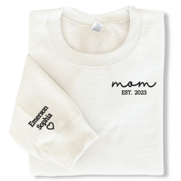Embroidered Mom Est Sweatshirt Hoodie T Shirt