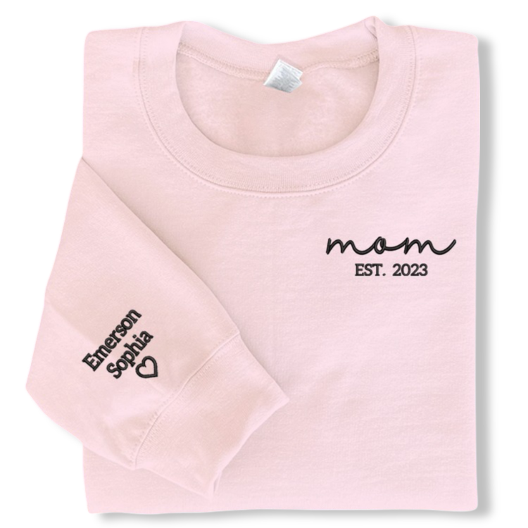 Embroidered Mom Est Sweatshirt Hoodie T Shirt