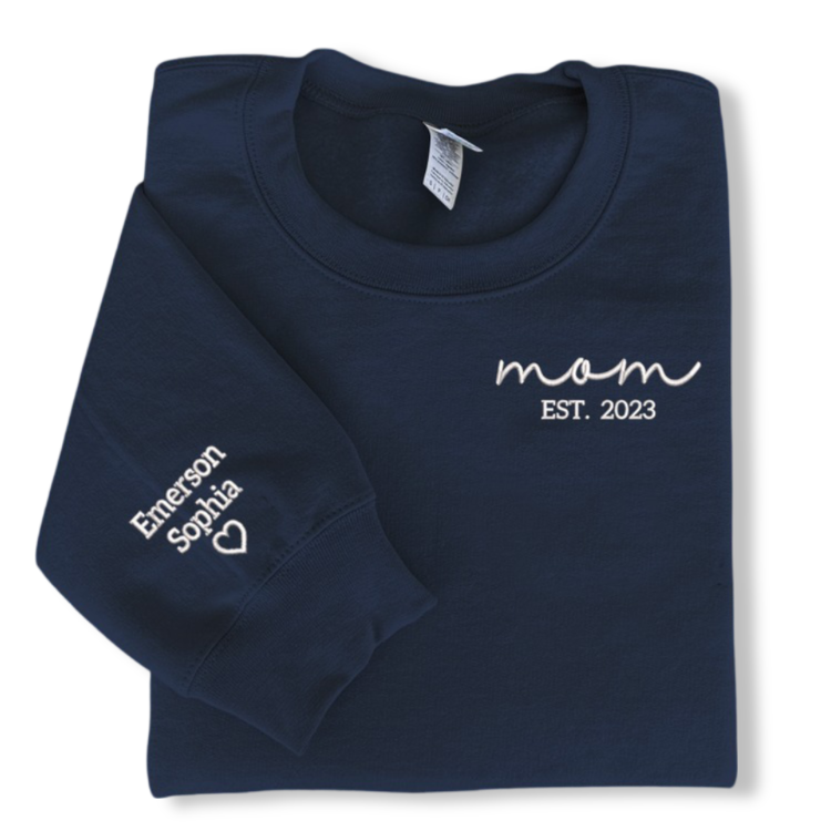 Embroidered Mom Est Sweatshirt Hoodie T Shirt