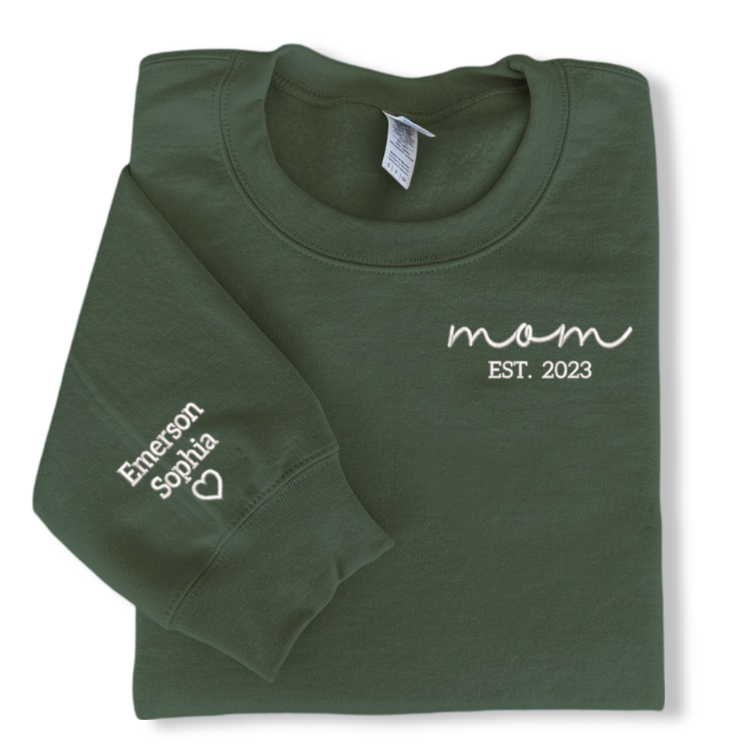 Embroidered Mom Est Sweatshirt Hoodie T Shirt