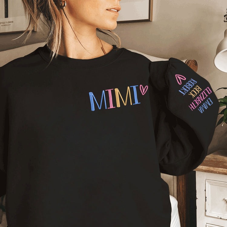 Personalized Nickname Grandma Embroidered Sweatshirt Custom Sweater Birthday Christmas Mother's Day Gift for Nana, Mimi, Mama, Mommy