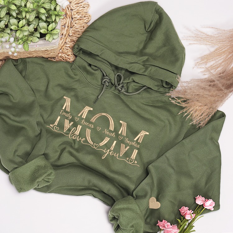 Embroidered Mom Hoodie shirt Mom Hoodie, Gift For Mom And Kids