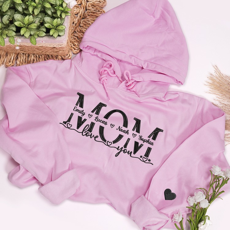 Embroidered Mom Hoodie shirt Mom Hoodie, Gift For Mom And Kids