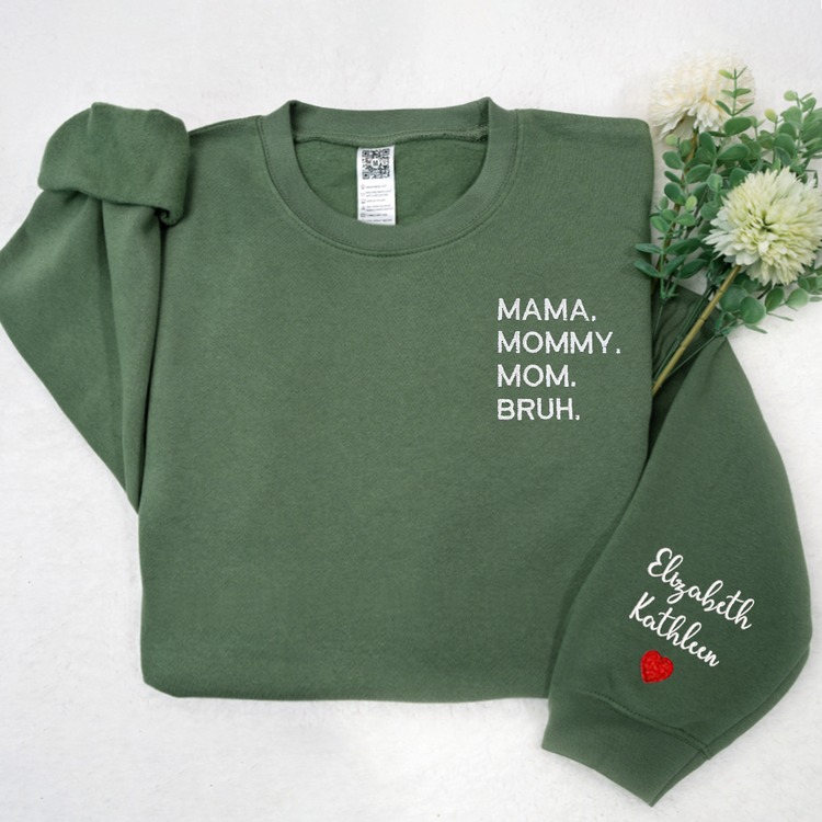Mama Mommy Mom Bruh Embroidered With Kids, Gift For Mom Sweatshirt Hoodie T Shirt