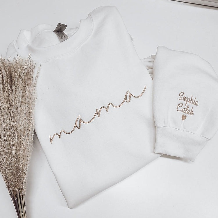 Mama Sweatshirt names Embroidered on Sleeve, Gift for Mom, Personalized Gift for Mom Hoodie T Shirt