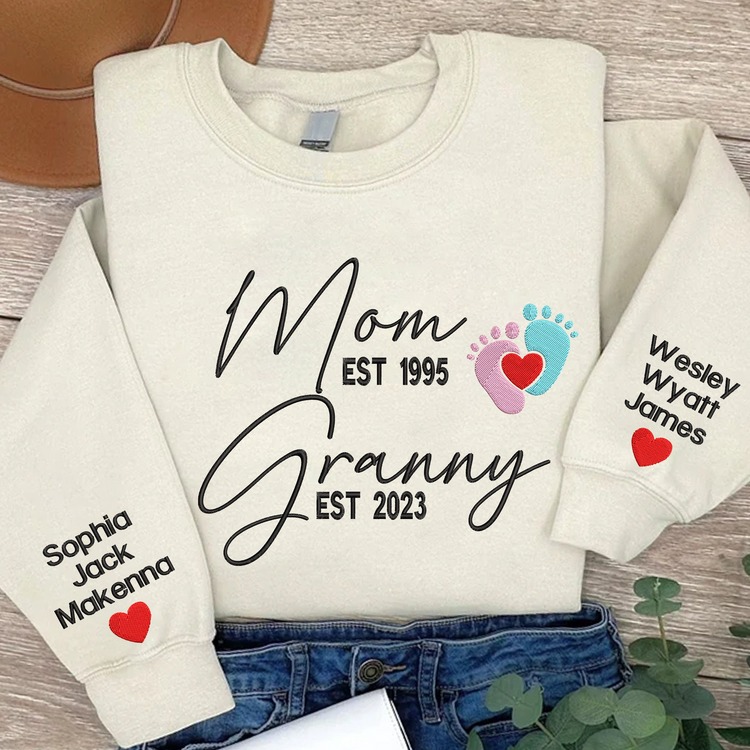 Personalized Mom Grandma Years Embroidered Sweatshirt Hoodie T Shirt