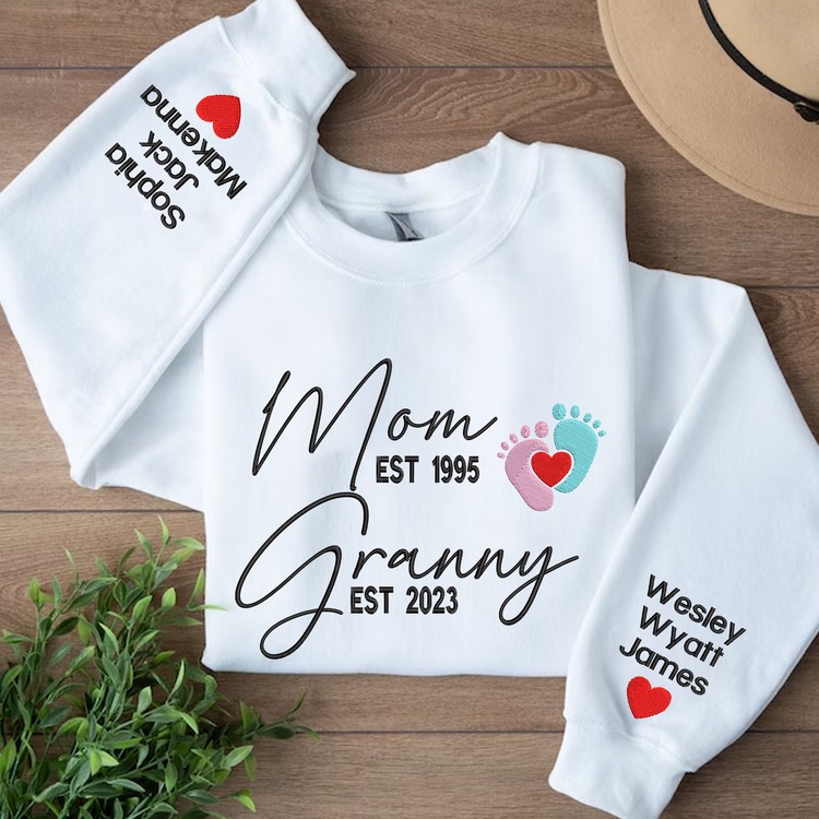 Personalized Mom Grandma Years Embroidered Sweatshirt Hoodie T Shirt