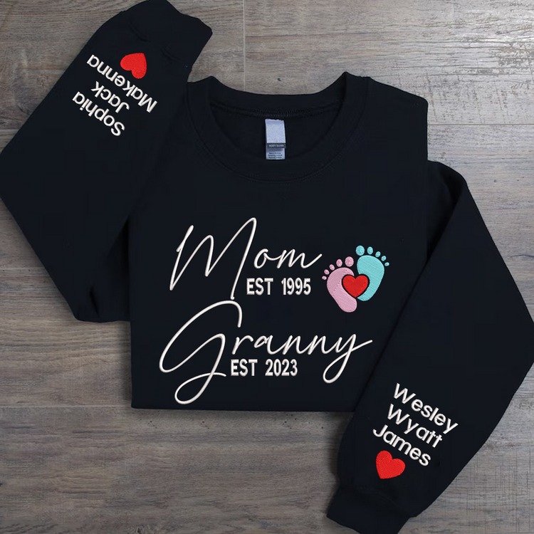 Personalized Mom Grandma Years Embroidered Sweatshirt Hoodie T Shirt