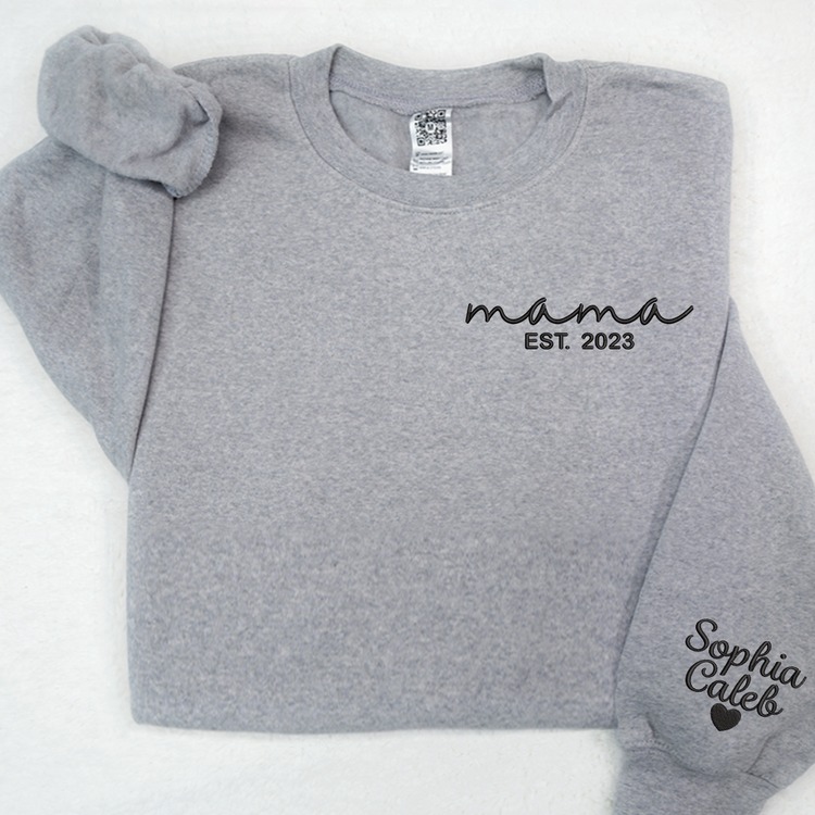Embroidered Mama Est Custom Name And Grandkids Sweatshirt Hoodie T Shirt