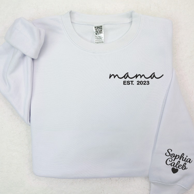 Embroidered Mama Est Custom Name And Grandkids Sweatshirt Hoodie T Shirt