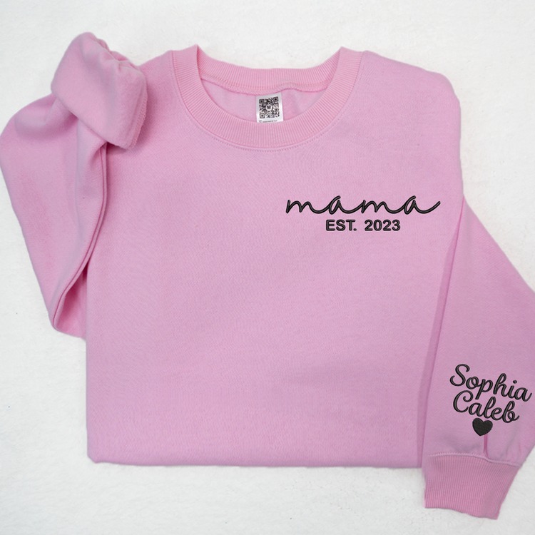 Embroidered Mama Est Custom Name And Grandkids Sweatshirt Hoodie T Shirt