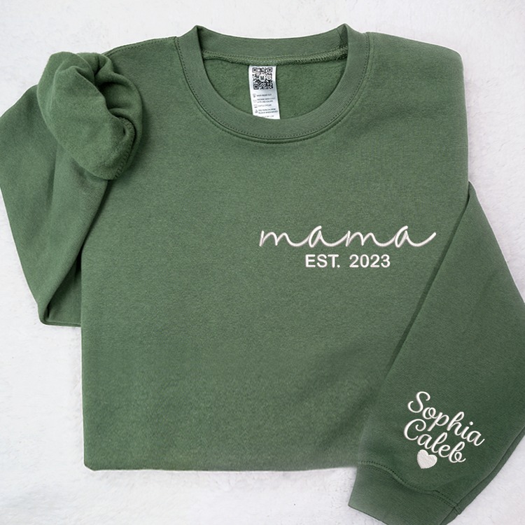 Embroidered Mama Est Custom Name And Grandkids Sweatshirt Hoodie T Shirt
