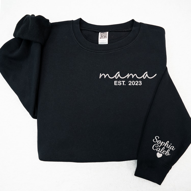 Embroidered Mama Est Custom Name And Grandkids Sweatshirt Hoodie T Shirt