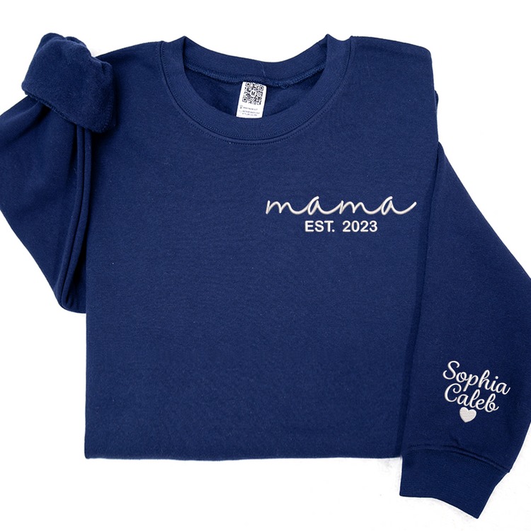 Embroidered Mama Est Custom Name And Grandkids Sweatshirt Hoodie T Shirt