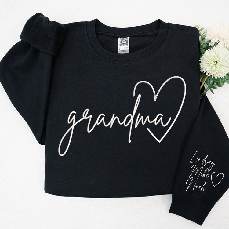 Personalized Grandma Heart Embroidered And Grandkids Sweatshirt Hoodie T Shirt