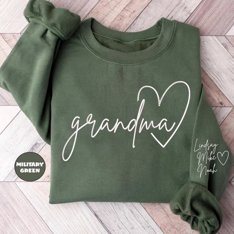 Personalized Grandma Heart Embroidered And Grandkids Sweatshirt Hoodie T Shirt
