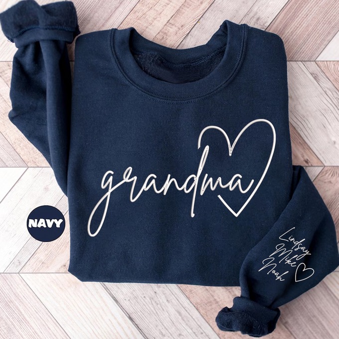 Personalized Grandma Heart Embroidered And Grandkids Sweatshirt Hoodie T Shirt
