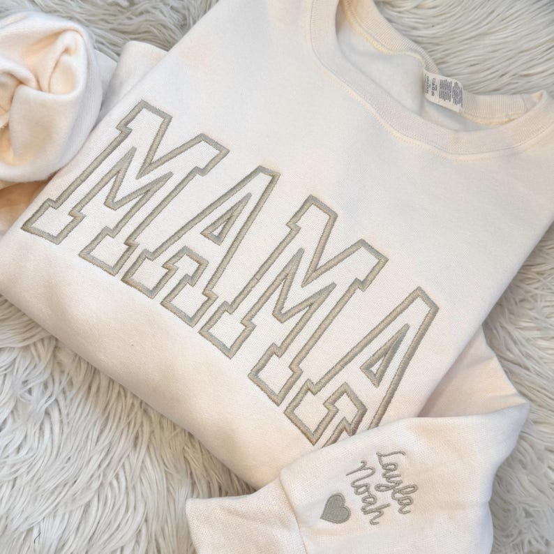 Custom Mama Embroidered Sweatshirt, Mama Sweatshirt, Personalized Mom Embroidered Sweatshirt, Pregnancy Announcement Mother's Day