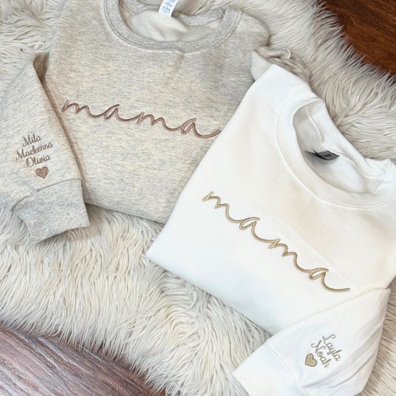 Custom Mama Embroidered Sweatshirt, Mama Sweatshirt, Personalized Mom Embroidered Sweatshirt, Pregnancy Announcement, Mother's day ideal Gift