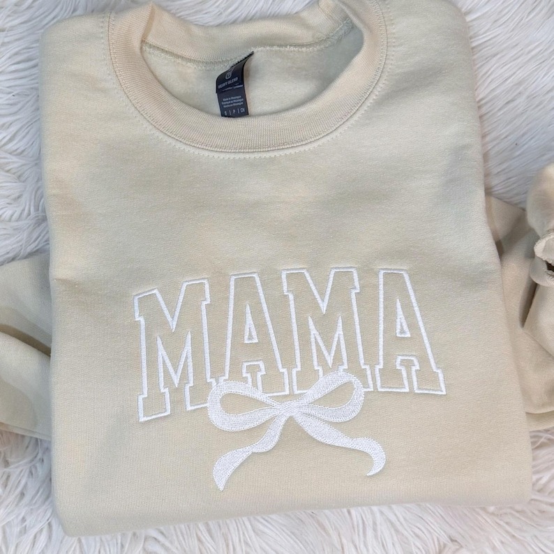 Custom Mama Embroidered Sweatshirt, Bow Sweatshirt, Personalized Mom Embroidered Sweatshirt, Pregnancy Announcement, Mother's Day