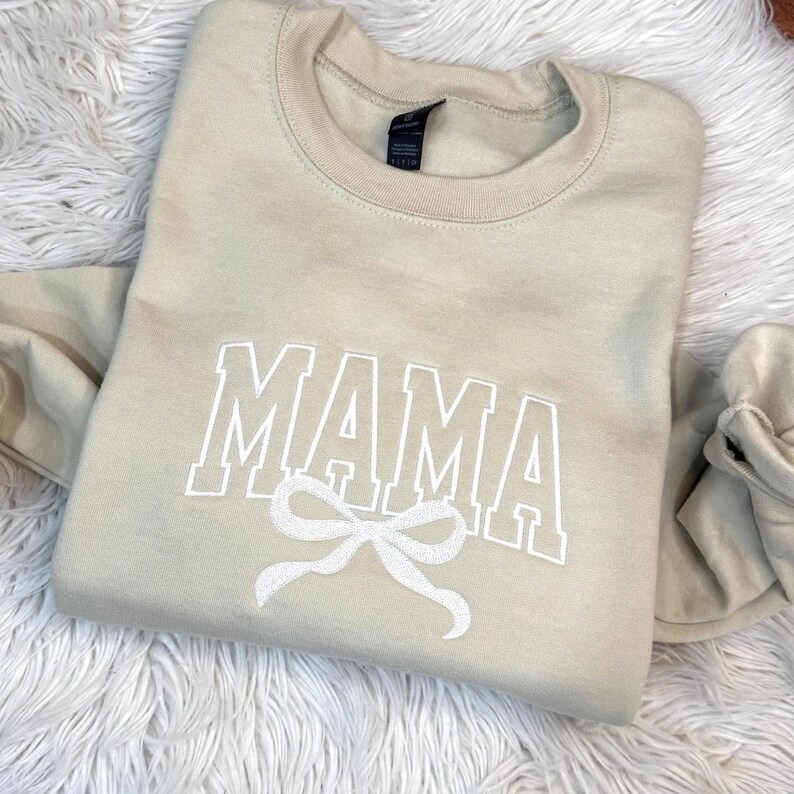 Custom Mama Embroidered Sweatshirt, Bow Sweatshirt, Personalized Mom Embroidered Sweatshirt, Pregnancy Announcement, Mother's Day