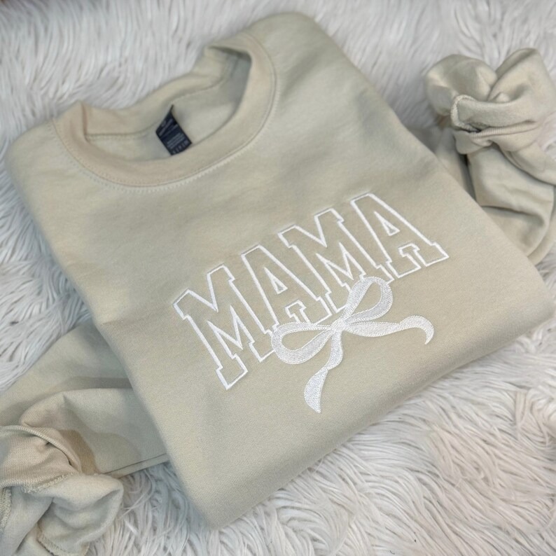 Custom Mama Embroidered Sweatshirt, Bow Sweatshirt, Personalized Mom Embroidered Sweatshirt, Pregnancy Announcement, Mother's Day
