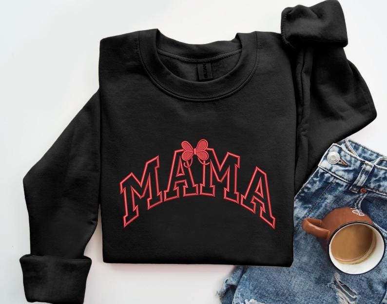 Mama Embroidered Sweatshirt, Personalised Mama Bow Sweatshirt, Cute Mama Ribbon Crewneck Sweater, Mother Day Gifts, Gift for Mom