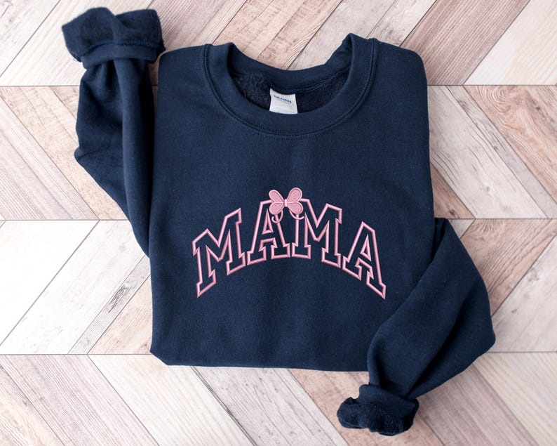 Mama Embroidered Sweatshirt, Personalised Mama Bow Sweatshirt, Cute Mama Ribbon Crewneck Sweater, Mother Day Gifts, Gift for Mom