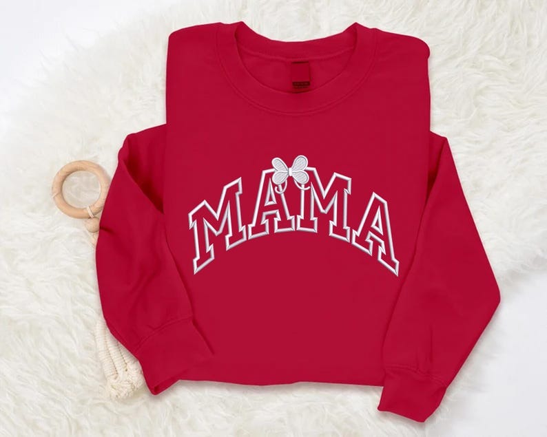 Mama Embroidered Sweatshirt, Personalised Mama Bow Sweatshirt, Cute Mama Ribbon Crewneck Sweater, Mother Day Gifts, Gift for Mom